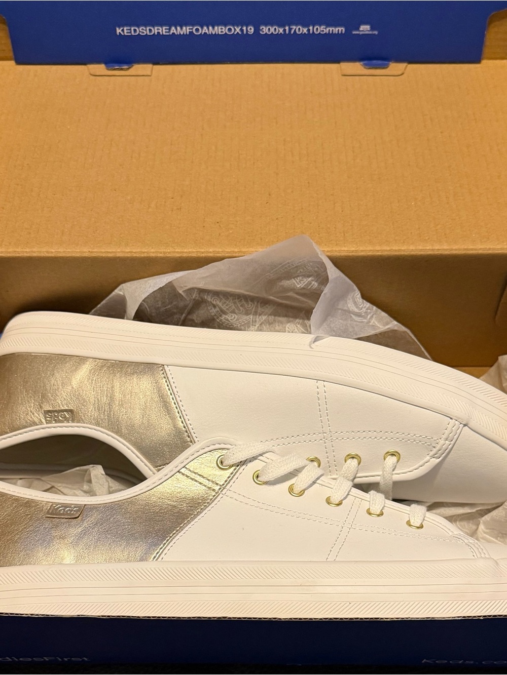 Keds Women's White Sneakers with Metallic Silver Heel